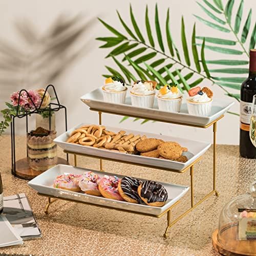 Gomakren 3 Tier Serving Stand, 14 Inch White Serving Platter with