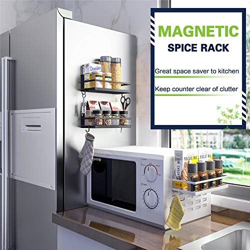 Thipoten Magnetic Spice Rack with 2 Removable Hooks, White, 2-Pack