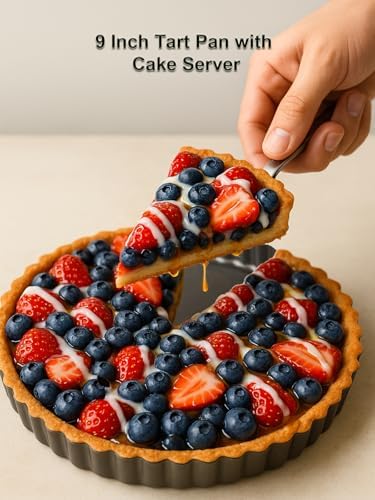 9 Inch Quiche Tart Pans with Pie Cake Server. Removable Bottom