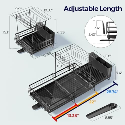 Large Expandable Dish Drying Rack, Black