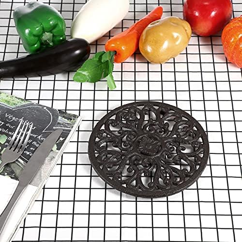Sumnacon 1Pcs Round Cast Iron Trivet - 6.7 Inch Heat Resistant Iron