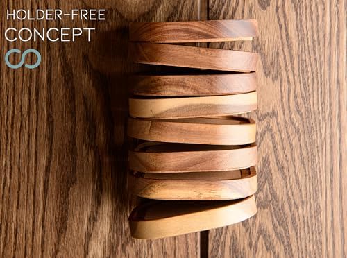 Acacia Wood Coasters for Drinks, 4.13 Inch, Set of 6, Squircles