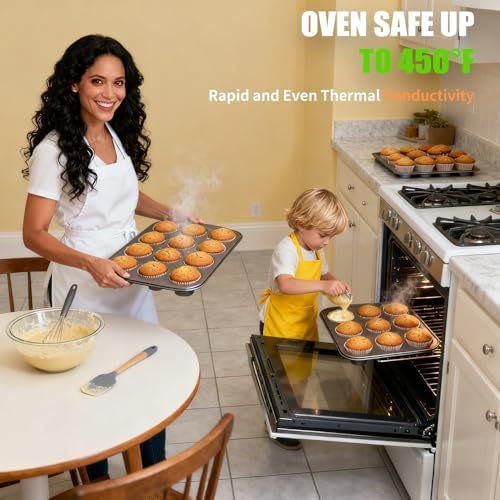 Muffin Pan for Baking, Nonstick Cupcake Tin 12 Cup, 2 Pack Cup Cake