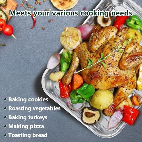 304 Stainless Steel Roasting Oven Pan: Roaster Pans With Rack & Handles 16.5 * 12.4 * 3 inches - Kitchen Baking Appliances for Turkey Chicken Beef - Kitchen Cookware Gifts for Women Homeowner