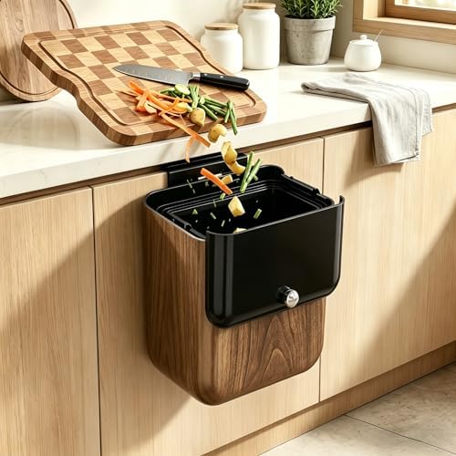 3.2 Gallon Under Sink Compost Bin with Lid, Walnut
