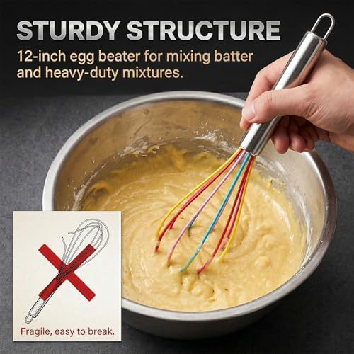 Silicone Whisk,Stainless Steel Wired Wisk Set 8" 10" 12",Heat