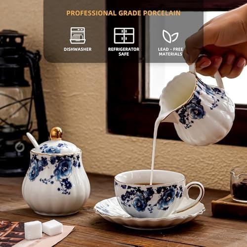 Agyiuns Ceramic Sugar and Creamer Set, 3 Piece with Cream Pitcher