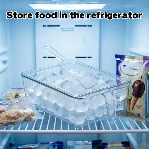 2 Set Large Ice Bin for Freezer with Lid and 2 Scoop Set, Plastic