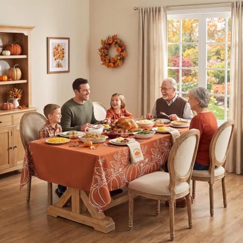 Softalker Large Fall Tablecloth Rectangle 60x104 inch, Faux Linen