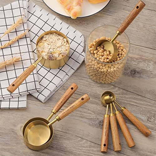 Measuring Cups and Spoons Set of 8, Golden Stainless Steel Measuring