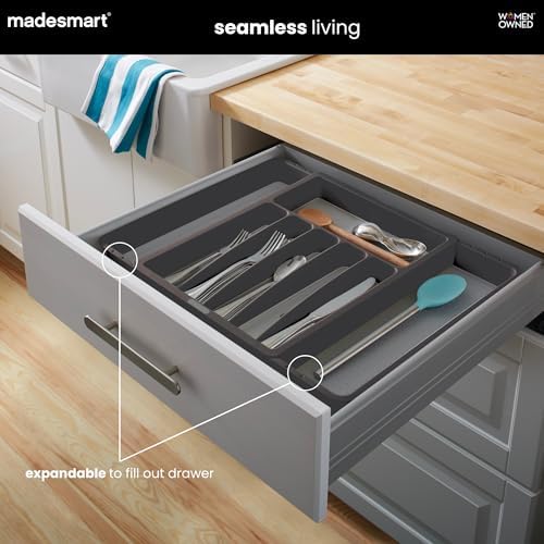 madesmart Classic Expandable Compartment Silverware Tray, Granite