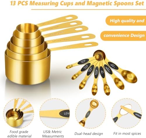 Gold Measuring Cups & Spoons Set for Cooking, 13pcs
