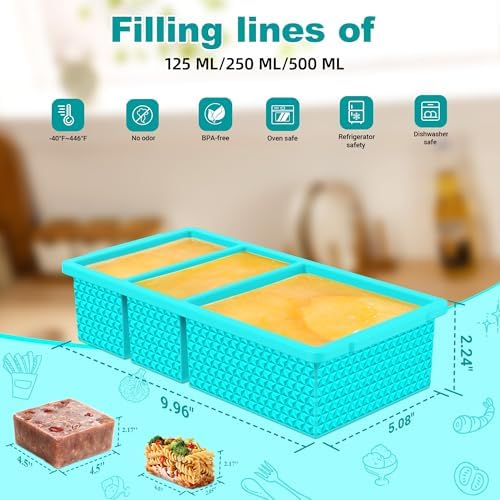 3 Pack - Silicone Freezer Trays with Lid, 1-Cup & 2 Cup Freezer Molds
