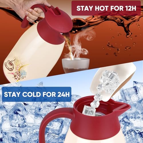 Thermal Coffee Carafe 40.5 Oz, Hot/Cold 12H Leak-Proof Spout for