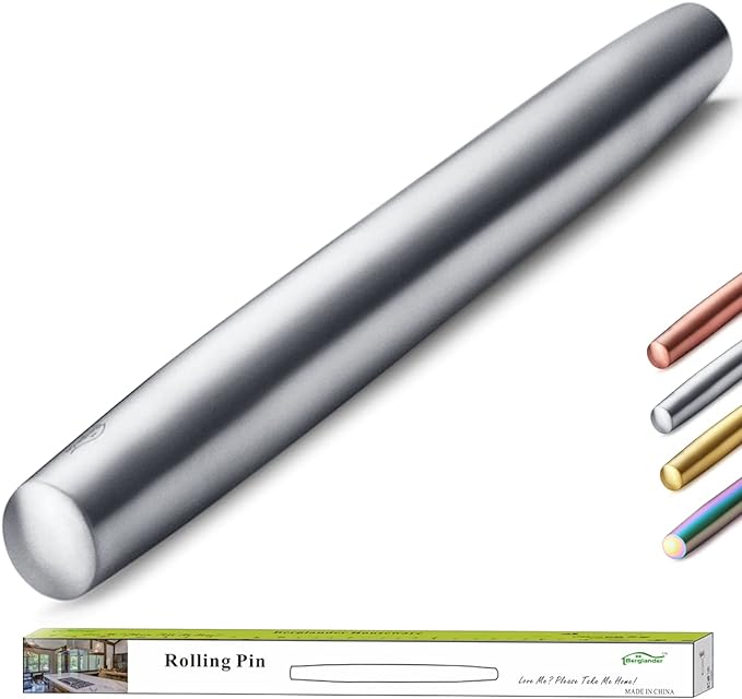 Stainless Steel Rolling Pin, Matte Finish 16.7 Inches, Berglander Rolling Pin by Berglander