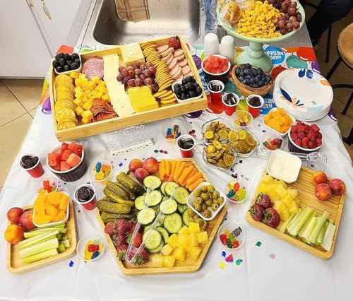 Bamboo 4 Pack Serving Trays for Party Large One with Handle
