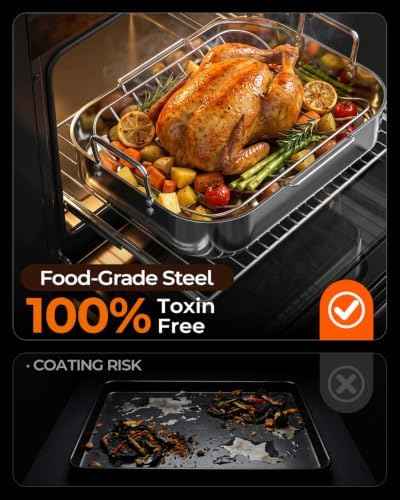 Stainless Steel Turkey Roasting Pan with rack, Up to 24 lb turkey