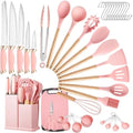 Kitchen Utensils and Knife Set, 37 Piece, Pink