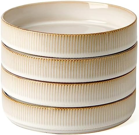 famiware Star 7.5" Pasta Bowls Set of 4, Plate Bowls, Cappuccino White