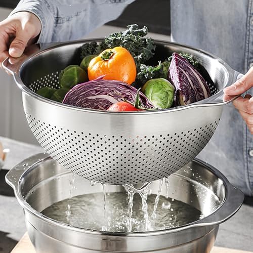 3 Pcs Stainless Steel Colander Set for Kitchen, Metal Food Pasta