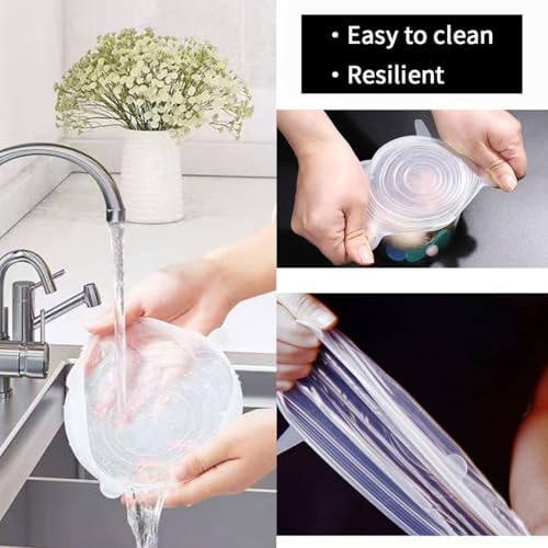 12 Pcs Silicone Stretch Lids, 6 Sizes, White