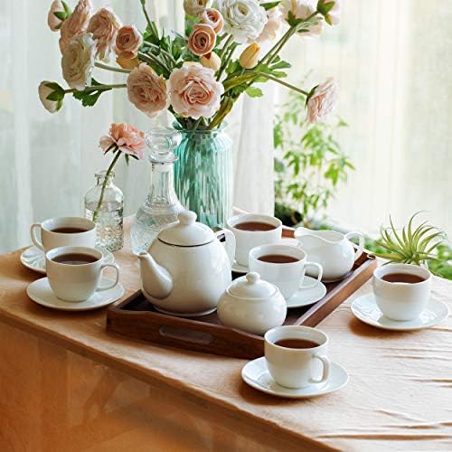 BTaT Royal Tea Set - 4 Porcelain Tea Cups (8oz), Pot (32oz), Creamer &