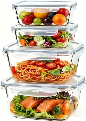 Extra Large Glass Storage Containers with Lids, 4 Pack