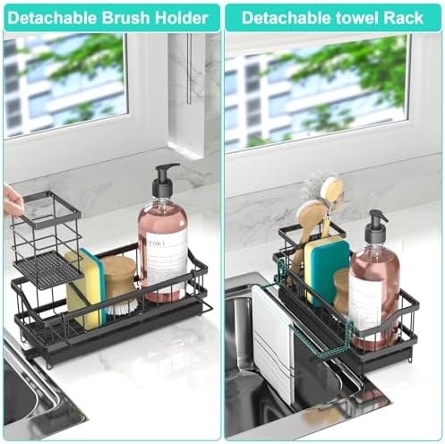 Sponge Holder for Kitchen Sink, Stainless Steel, Black