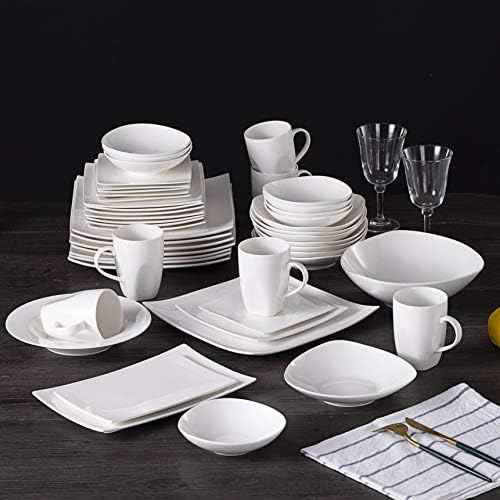 Bone China Square Shape, Elegance White 51pc Dinnerware Set