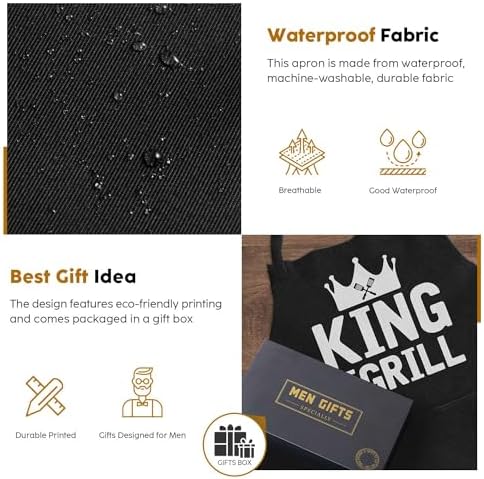 Kitchen Apron Gift for Men, BBQ Grilling Apron with 2 Pockets, Funny