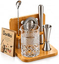 Barillio 24 Oz Crystal Cocktail Mixing Glass with Bamboo Stand & Bar