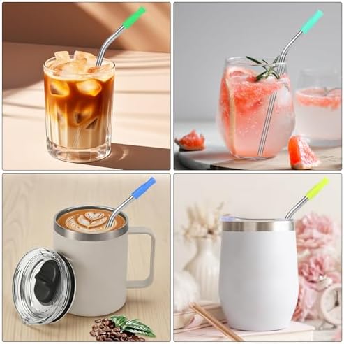 [10 Pcs] 6 Inch Reusable Metal Straws - 18/8 Stainless Steel Bendy
