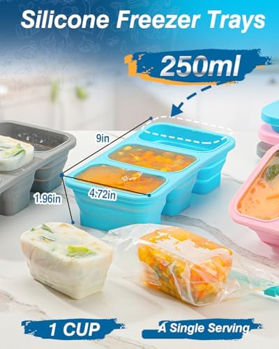 Silicone Freezer Trays With Lid, 2 Pack Collapsible Silicone Freezer