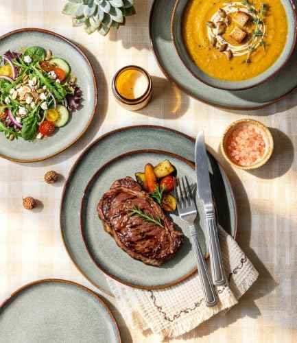 GBHOME Stoneware Dinnerware Sets for 8,24 Piece Rustic Plates and Bowls Set
