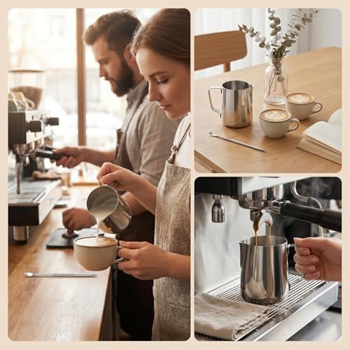 6 Pcs 12oz Milk Frothing Pitcher 304 Stainless Steel Steaming Pitchers