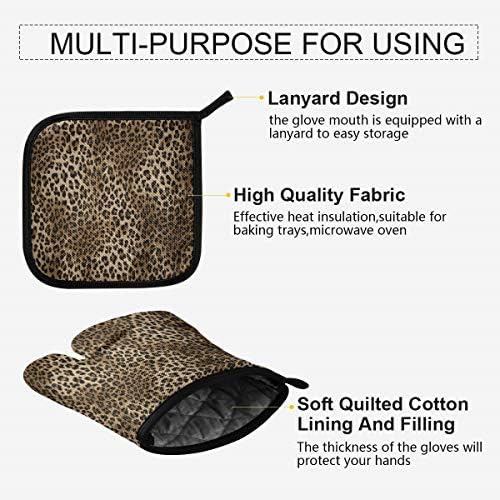 QMXO Animal Leopard Skin Oven Mitts Quilted Cotton Lining Potholders