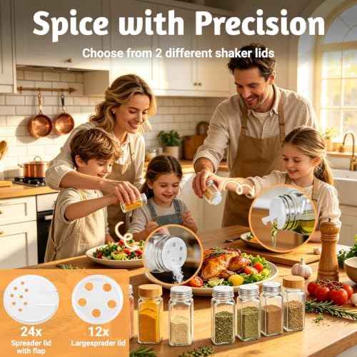 24 Pack Glass Spice Jars with Labels, 4oz Spice Containers with Bamboo