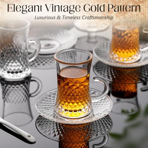 6 Pcs Turkish Tea Glasses Saucers 4 oz Clear Arabic