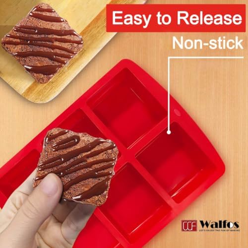 Walfos Mini Silicone Brownie Pan - 2 Piece 6-Cavity Non-stick Square