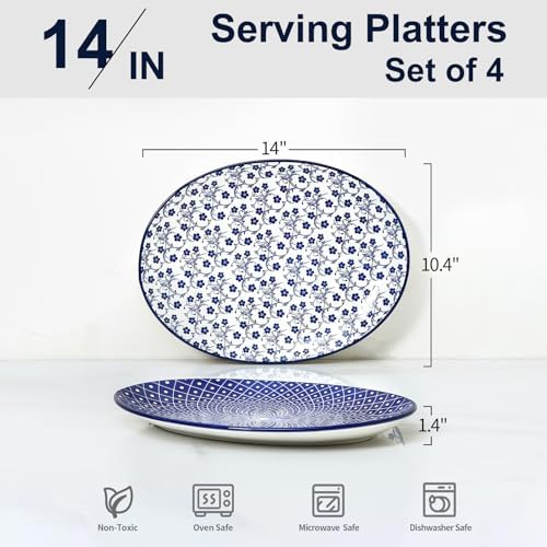 Selamica 14 Inch Oval Large Ceramic Serving Platter Set of 4, Vintage