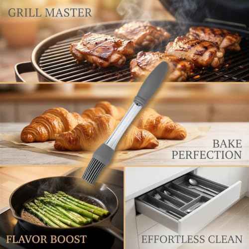 3 Pcs Silicone Oil Brush Set with Oil Storage Rod, Basting Pastry