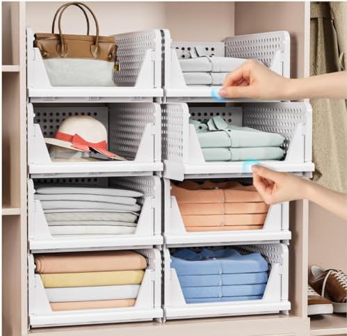 caktraie 4 Pack Stackable Closet Storage Baskets