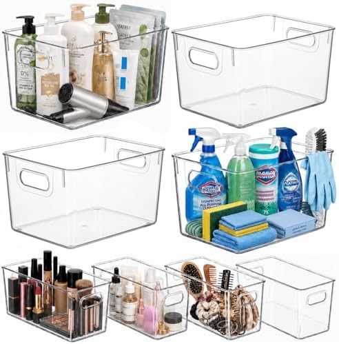 MOONEDGE 8 Pack Clear Plastic Storage Bins