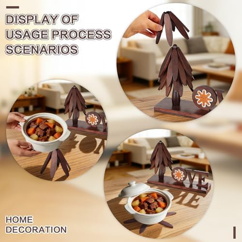 Super Holiday 4 Pcs Trivets for Hot Dishes, Wooden Tree Trivet Stand