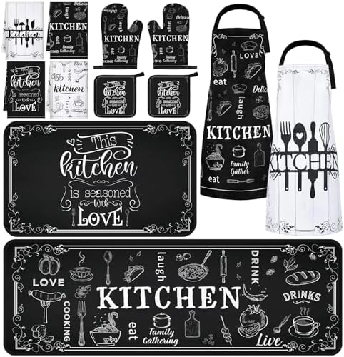 Fourluoo 12-Piece Farmhouse Kitchen Set, Towels and Apron
