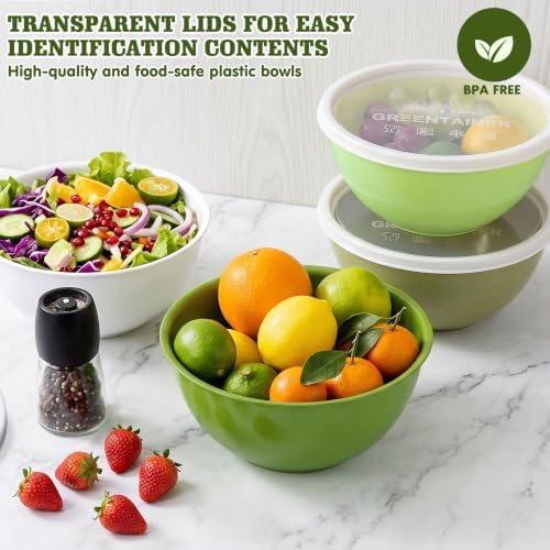 Greentainer 4-Piece Plastic Mixing Bowl Set with Lids for Kitchen