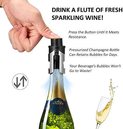 HYZ 2-Pack Champagne Stoppers with Built-in Vacuum Pump, Black