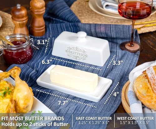 Ceramic Butter Dish with Lid, 7.7 x 4 Inch, Engraved Butter Keeper