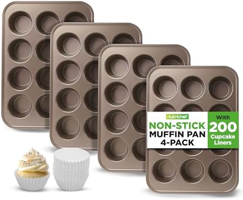 NutriChef Muffin Pans for Baking 4-Pack | Nonstick 12 Mold Cupcake