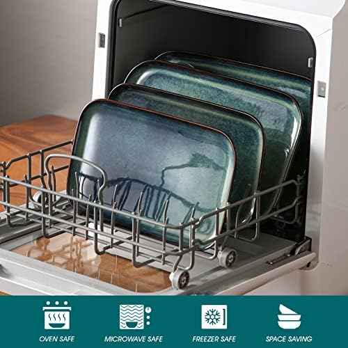 vancasso Stern Serving Platters Set of 3, 15/13/ 11 Inches Rectangular Serving Plates, Green Serving Trays for Entertaining, Party